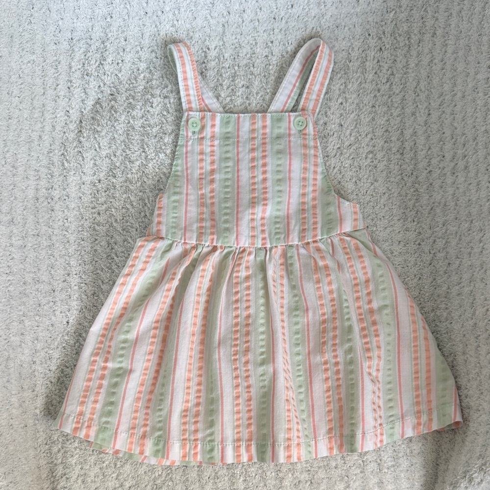 Carter's Pink and Green Striped Cotton Pinafore Dress